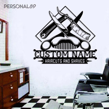 Barber Shop HairCuts and Shaves  - Personalized Salon Metal Sign