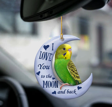 Green and Yellow Parakeet I Love You to the Moon And Back - Two sides Ornament