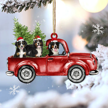 Bernese mountain Red Car Christmas Ornament