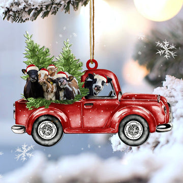 Cow Red Car Christmas Ornament