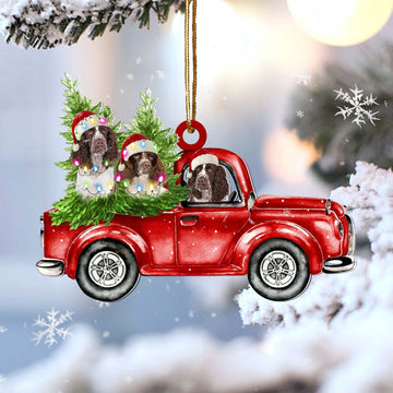 English springer spaniel Red Car Christmas Ornament