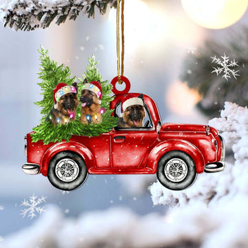German shepherd Red Car Christmas Ornament