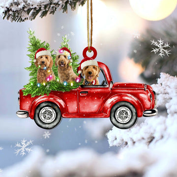 Goldendoodle Red Car Christmas Ornament