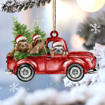 Sloth Red Car Christmas Ornament