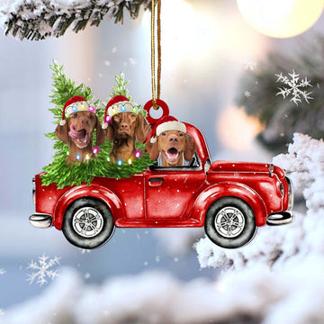 Vizsla Red Car Christmas Ornament