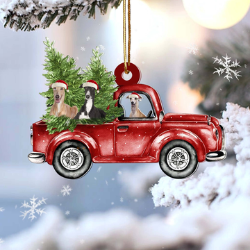 Greyhound Red Car Christmas Ornament