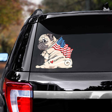 Pug love America flag Curly Tail - Decal