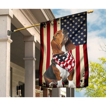 Patriotic Basset hound Happy Independence Day  - House Flag