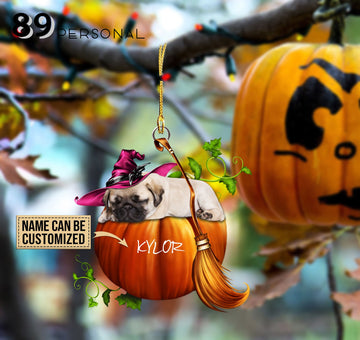 Pug Dog Sleeping On A Pumpkin Halloween - Personalized Two Sided Ornament