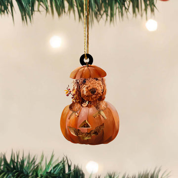 Apricot Labradoodle Inside A Pumpkin Halloween Decor - Two Sided Ornament