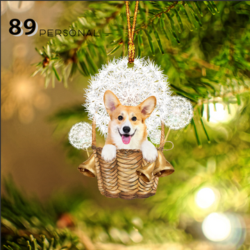 Corgi flying with dandelion - Two sides ornament