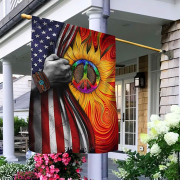 Hippie ameraican Flag Sunflower flower - House Flag