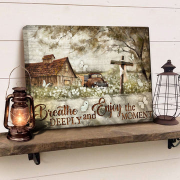 Breathe deeply and enjoy the moment Countryside Cross Old car - Matte Canvas
