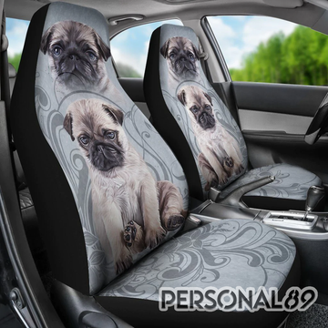 Pug Vintage Grey Car Seat Covers