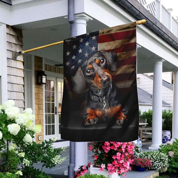 Dachshund American flag background Independence's day - House Flag