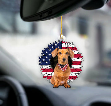 Dachshund America Sunflowers Two Sided Ornament