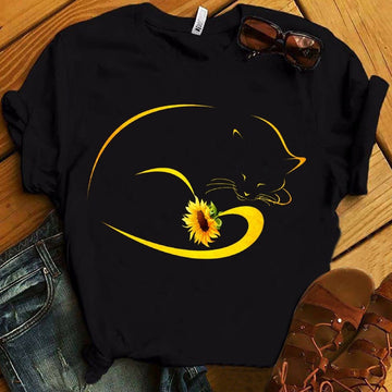 Cat charming Sunflower T-shirt 34 All Over T-Shirt S M L XL 2XL 3XL 4XL 5XL