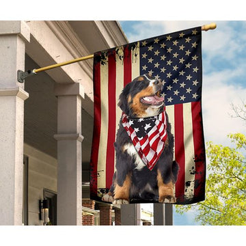 Patriotic Bernese Mountain Happy Independence Day - House Flag