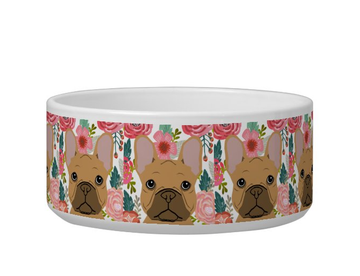 French Bulldog Head With Flower Pattern - Pet Bowl