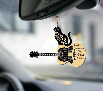 Cat Easily distracted by Cats and guitar - Two sides Ornament