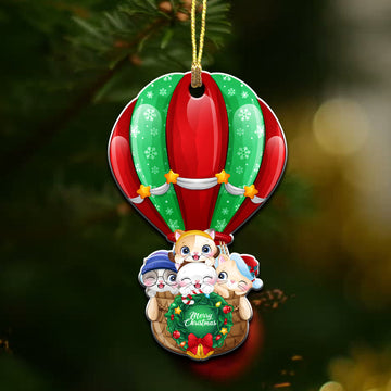 Cat Christmas hot air balloon - 1 sided ornament