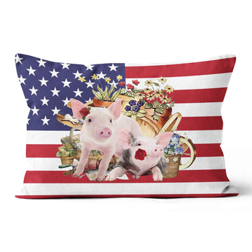 FLOWERS AND PIG GIFT FOR YOU Canvas Pillow