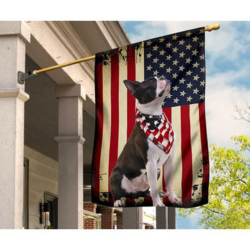 Patriotic Boston terrier Happy Independence Day  - House Flag