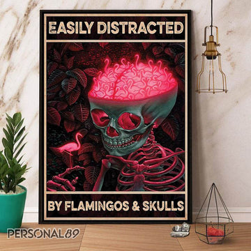 Flamingos Easy Distracted By Flamingo And Skull- Matte Canvas
