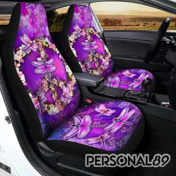 Dragonfly Lovely Purple Flowers Car Seat Covers