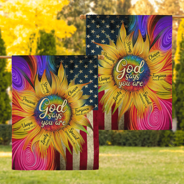 Hippie Flag Colorful Sunflower God Says You Are - House Flag