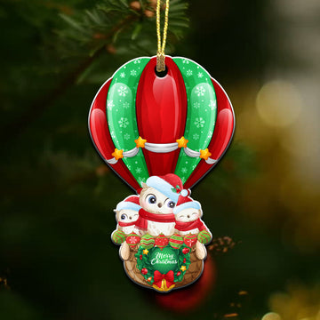 Owl Christmas hot air balloon - 2 sided ornament