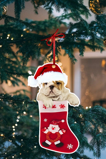 English Bulldog in a Christmas stocking Shape Ornament