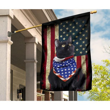 Patriotic Black Cat Happy Independence Day  - House Flag