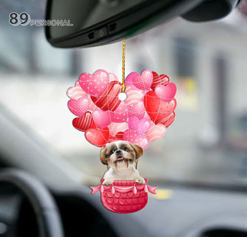 Shih tzu in hot air balloon pink heart - One Sided Ornament