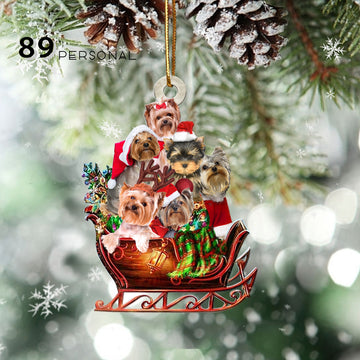 Yorkshire Terrier On The Sledge Christmas Holiday - Two Sided Ornament