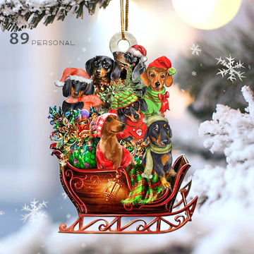 Cute Dachshunds On The Sledge Christmas Holiday - Two Sided Ornament
