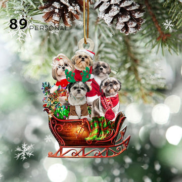 Shih Tzu On The Sledge Christmas Holiday - Two Sided Ornament