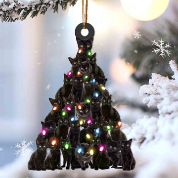Black cat Lovely Tree Christmas 2 sides Ornament