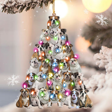 Bulldog Lovely Tree Christmas 2 sides Ornament
