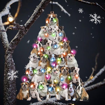Bulldog Lovely Tree Christmas 2 sides Ornament