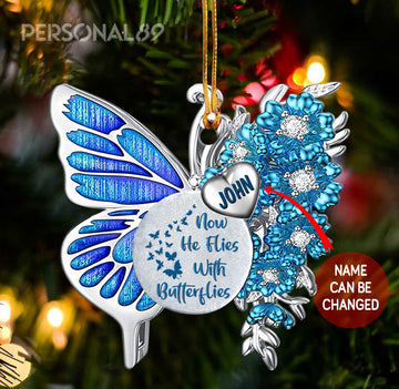 Widow Husband Now He flies with butterflies - Personalized Two sides ornaments