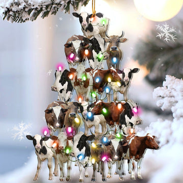 Cow Lovely Tree Christmas 2 sides Ornament