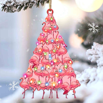 Flamingo Lovely Tree Christmas 2 sides Ornament