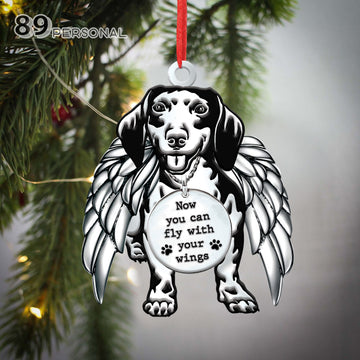 Dachshund fly with wings two sides ornament
