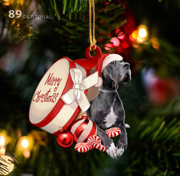Great dane out of Merry Christmas box - Shaped two sides ornament