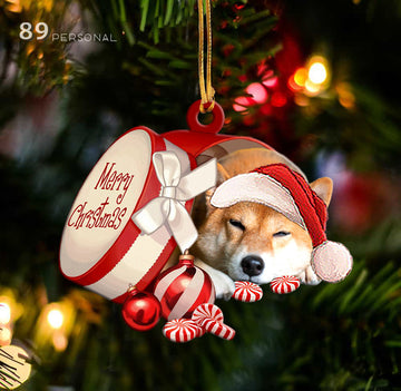 Shiba inu out of Merry Christmas box - Shaped two sides ornament