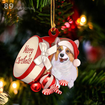 Corgi out of Merry Christmas box - Shaped two sides ornament