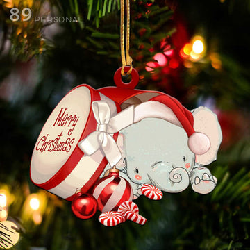 Elephant out of Merry Christmas box - Shaped two sides ornament