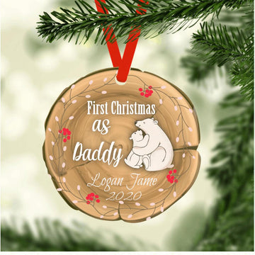 Polar Bear First Christmas As Daddy Custom Wood Ornament
