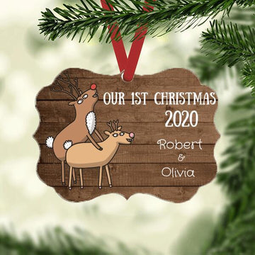Our First Christmas Ornament Custom Names Year Printed Wood